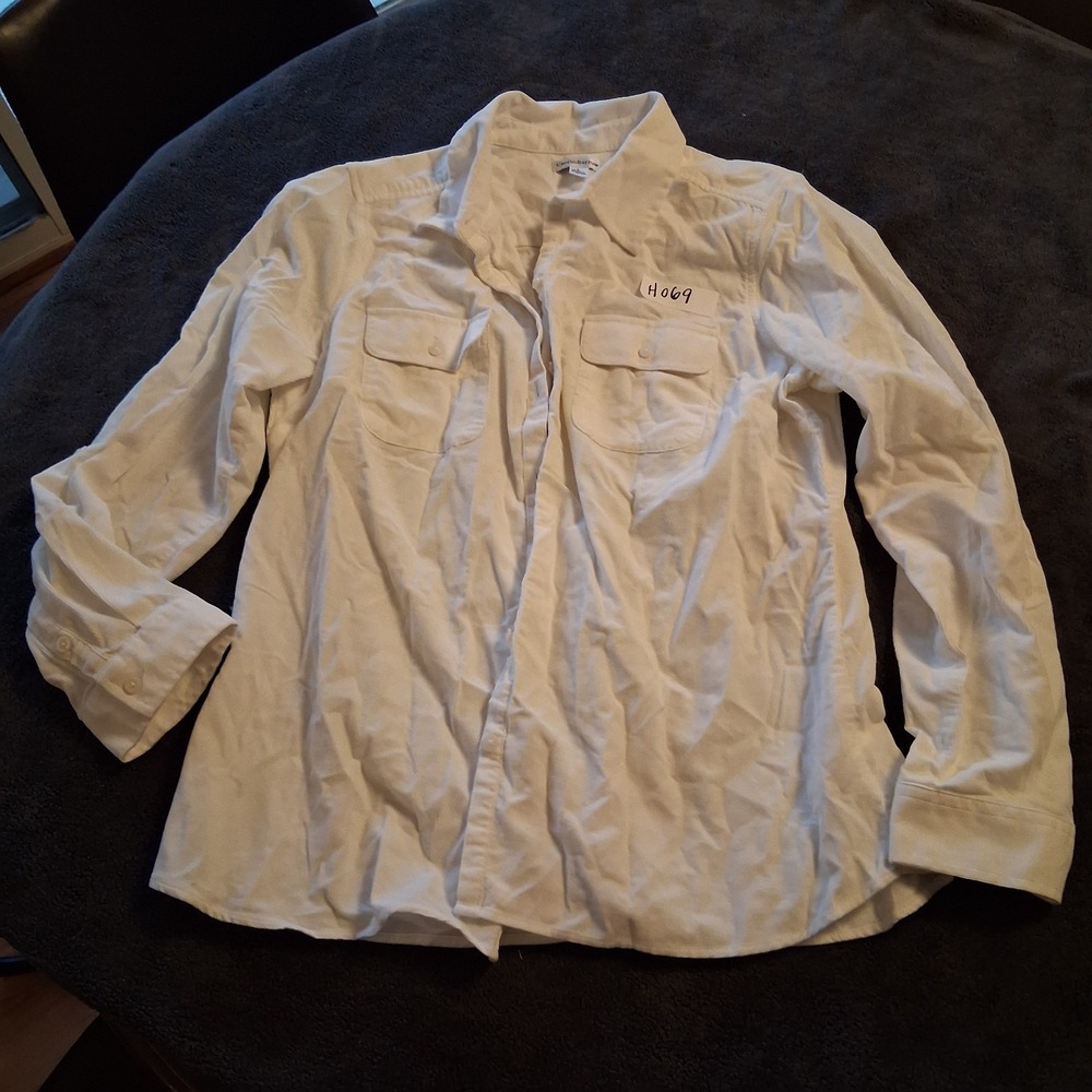 Croft Barrow Corduroy Button Down Shirt Womens Off White Size L Long Sleeve
